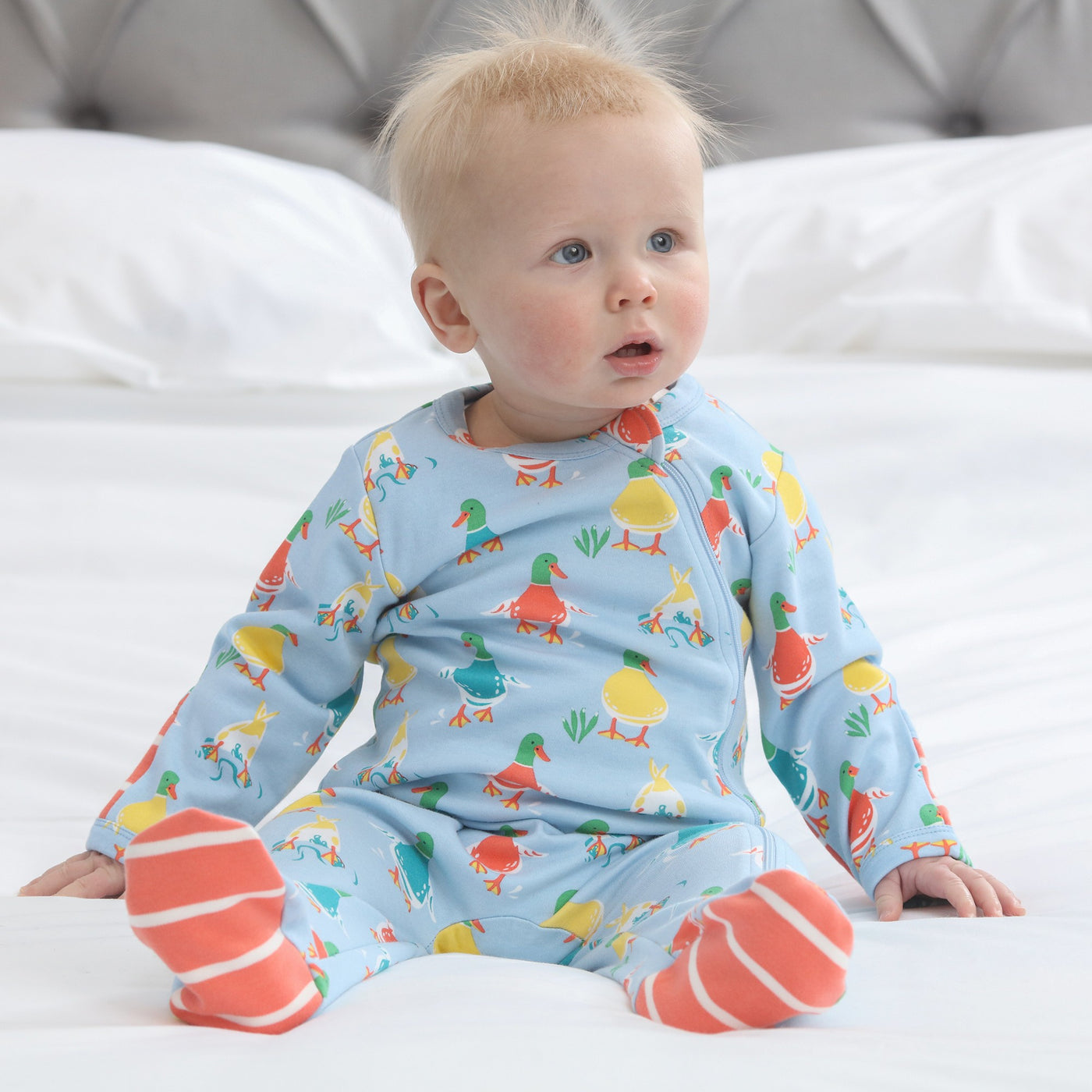Piccalilly Duck Days Zipped Footed Sleepsuit