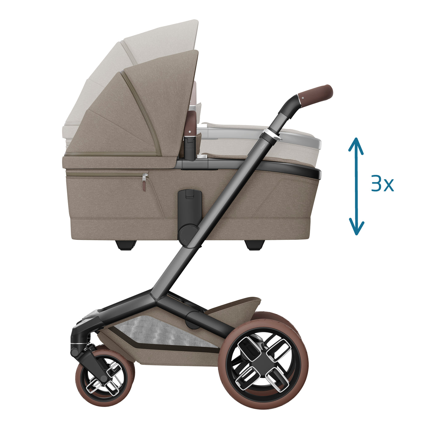 Maxi-Cosi Fame Premium 10 Piece Travel System - Twillic Truffle/Brown Wheels