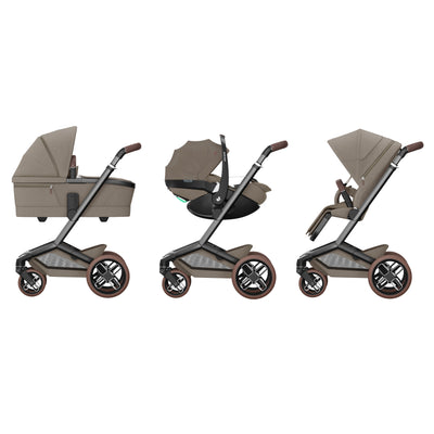 Maxi-Cosi Fame Premium 10 Piece Travel System - Twillic Truffle/Brown Wheels