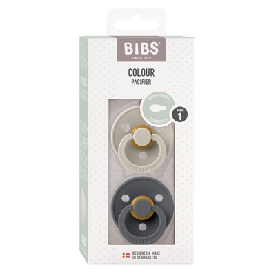 BIBS Colour Symmetrical Pacifier - 2 Pack - Sand/Iron - Latex