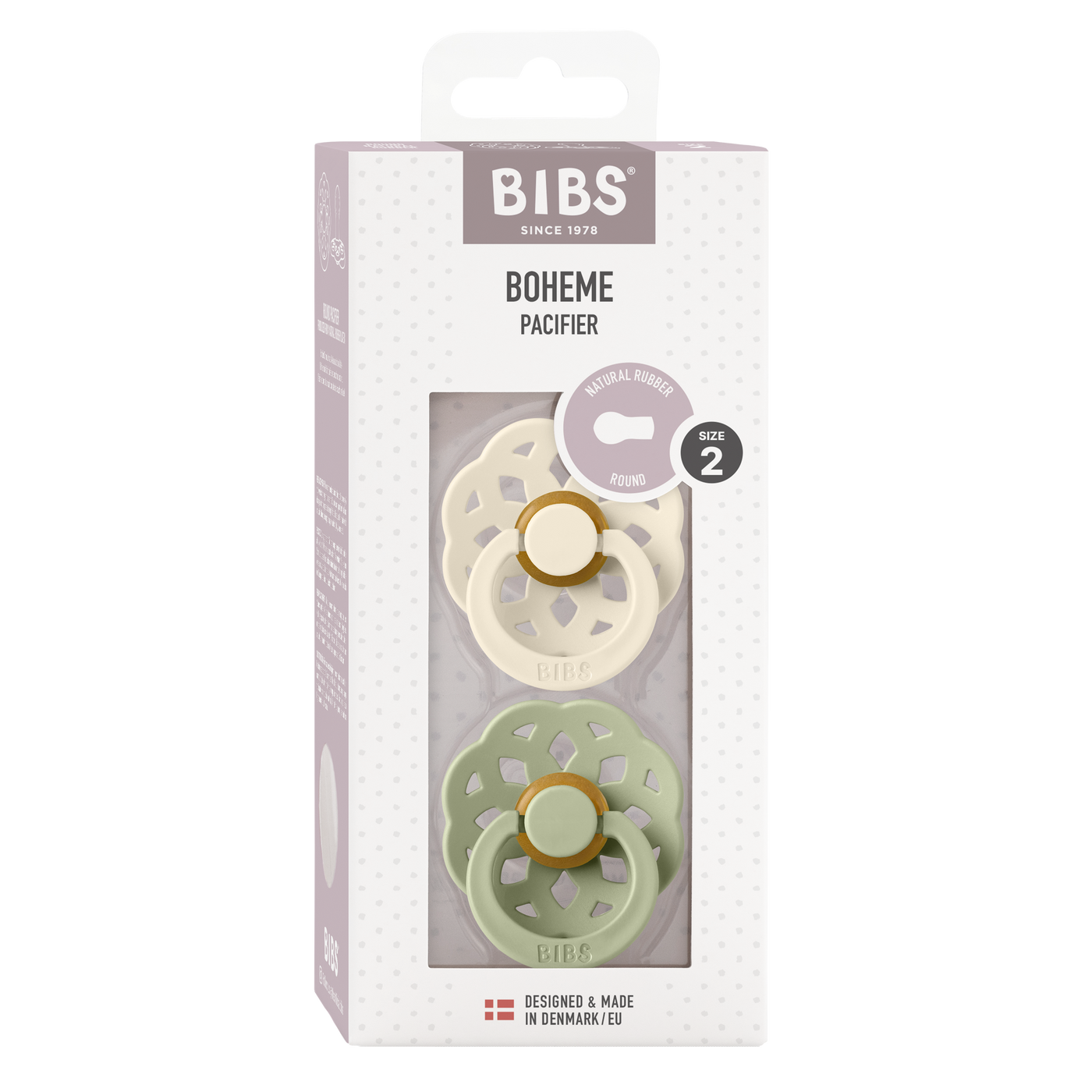 BIBS Boheme Latex Pacifiers - Ivory/Sage - 2 Pack