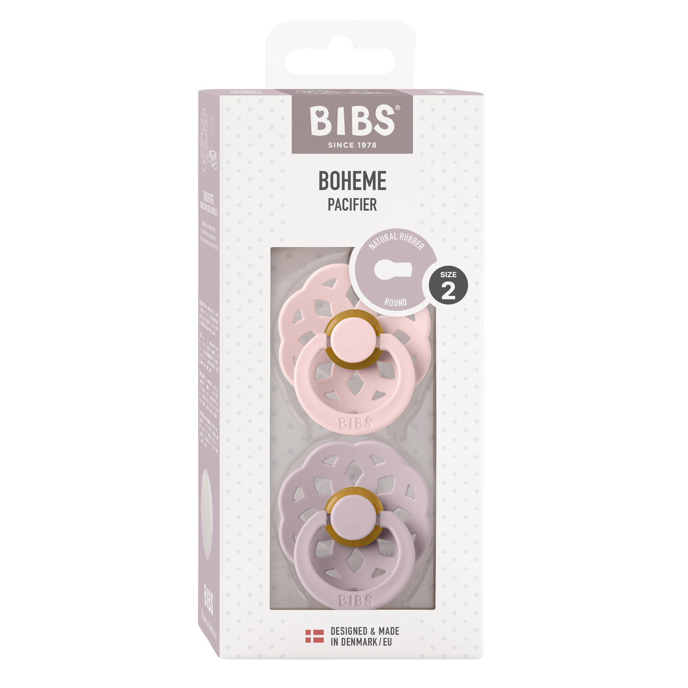 BIBS Boheme Latex Pacifiers - Blossom/Dusky Lilac - 2 Pack