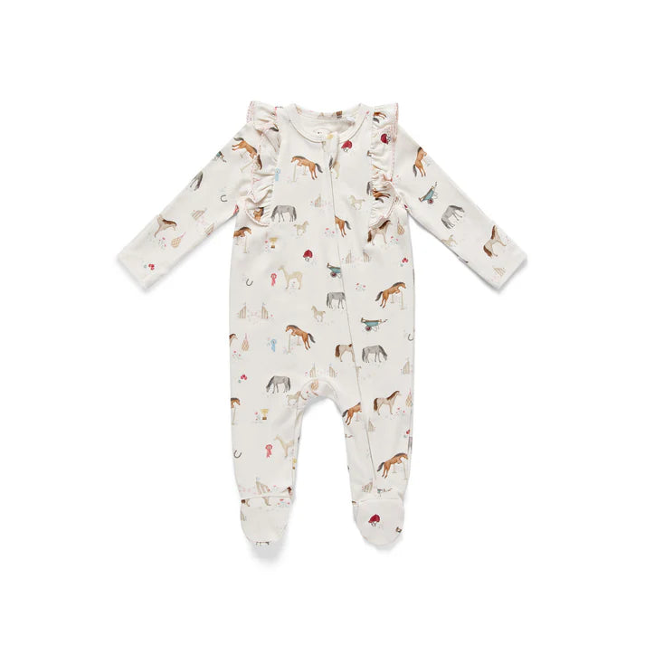 Eleanor Charles The Pony Print Frill Zip Sleepsuit