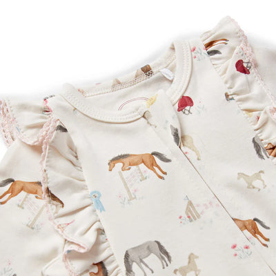 Eleanor Charles The Pony Print Frill Zip Sleepsuit