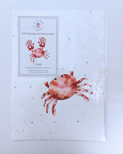 Little Paws Big Memories  Crab Handprint Keepsake Print - A4