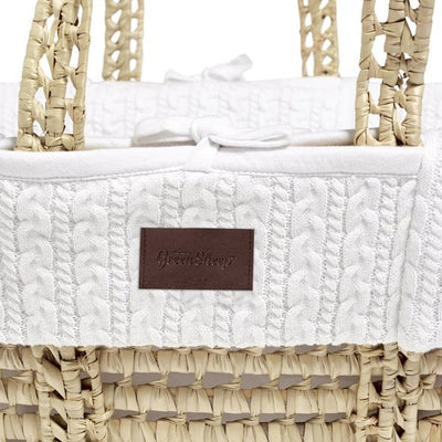 Natural Knitted Moses Basket Mattress & Stand - White