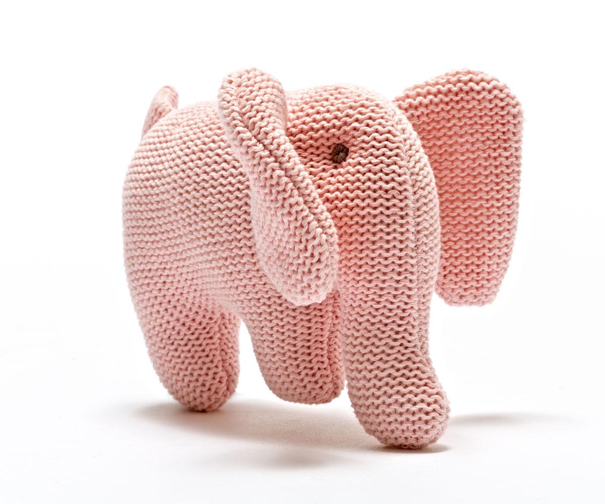 Knitted Organic Elephant Baby Rattle- Pink