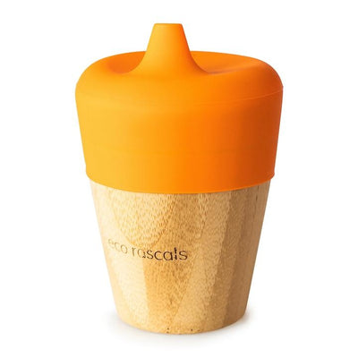 Bamboo Cup (190ml) with Silicone Sippy Feeder- Orange