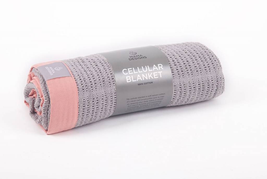 Grey Cellular Cot Blanket- Pink Trim